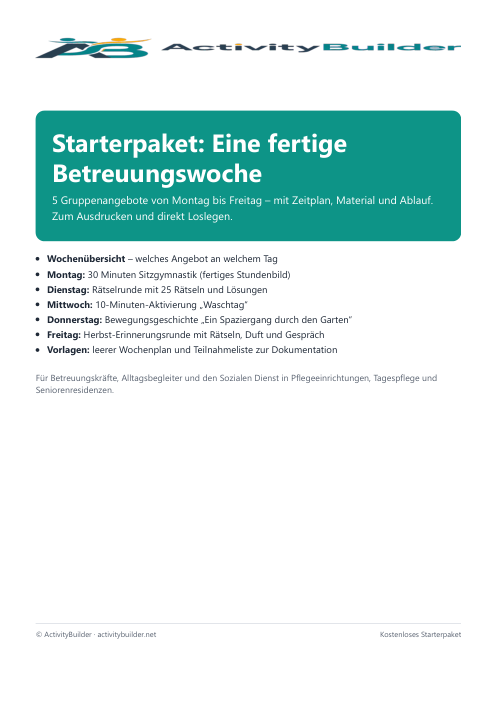 Titelseite des Starterpakets „Eine fertige Betreuungswoche“